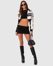 EDIKTED Womens Lenni Patch Cropped Jacket BLACK - AND - WHITE