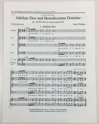 Daniel Pinkham Jubilate Deo & Benedicamus Domino SATB Chorus Piano Sheet Music