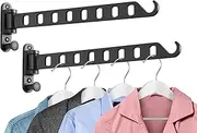 Swing Arm Clothes Hanger Rack Wall Mount, Laundry Room Drying Rack with Swing Arm, 8 Holes and 180°Rotation, Swing Away Hanger Rack, Sturdy Hanging, Solid Aluminum (2-Pack, Black)