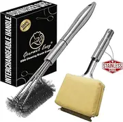 Stainless Steel Grill Brush Cleaning Kit, Grilling Accessories for Grill Cleaning, Interchangeable BBQ Brush & Griddle Scraper with Fire-Resistant Grill Cleaning Sponge, Dishwasher Safe Grill Cleaner