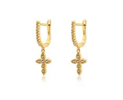 Culturesse Charbel 20mm Fine Diamante Cross Drop Earrings Fashion Jewellery Gold