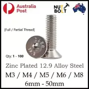 M3 M4 M5 M6 M8 Screws Bolts Countersunk Socket Head Flat High Tensile 12.9 Zinc