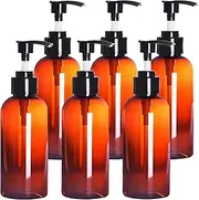 Youngever 6 Pack 240ml Amber Plastic Pump Bottles, Refillable Plastic Pump Bottles for Dispensing Lotions, Shampoos, Hand Sanitizer and More