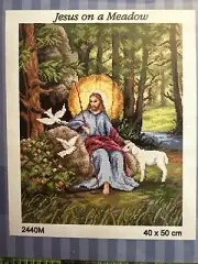 Printed needlepoint tapestry Canvas Only Orchidea 40x50 Cm Jesus On A Meadow