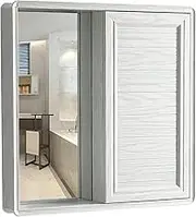 Sliding Mirror Cabinets for Bathroom, Medicine Storage Box, Bathroom Cabinet, Wall Mounted Storage, White Modern Farmhouse Wood Wall Lockers with Sliding Barn Door, Bathroom Wall Mirror