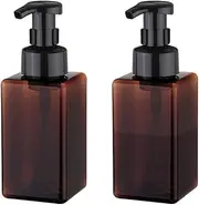 UUJOLY Foaming Soap Dispenser, 450ml (15oz) Refillable Pump Bottle for Liquid Soap, Shampoo, Body Wash (2 Pcs) (Brown)