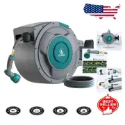 Heavy-Duty Retractable Garden Hose 1/2 x 130 ft with Wall Mount - 10-Function...
