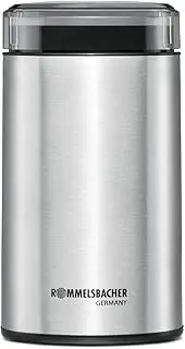 Rommelsbacher EKM 100 Coffee Grinder - Stainless Steel Bean Container, Capacity 70 g, Grinding Level Selectable via Meal Time, Also for Spices, Sugar, Nuts, 200 Watt, Stainless Steel