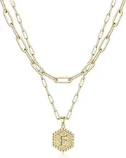 [Anoup] Layered Initial Necklaces for Women, Gold Necklace for Women 14K Solid Gold Over Letter Necklaces Paperclip Link Chain Necklaces Gold Jewelry for Women Teen Girls Gifts for Mom Women Teen Girls