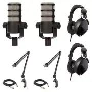 Rode PodMic Pair + PSA1 Boom Arms, NTH-100 Headphones & XLR Cables