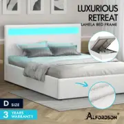ALFORDSON Bed Frame Double Size RGB LED Gas Lift Base Platform Storage Boucle