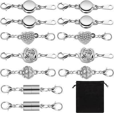 MTLEE 12 Pcs Necklace Magnetic Clasps and Closures Lobster Clasps Silver