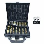 99 Pcs HSS Metric 1.5-10mm Titanium Coated Drill Bit Set Metal Wood Plastic