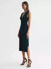 REISS Jayla Cross Over Fit Teal Midi Dress size US 2 NWT $330