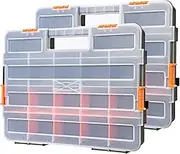 CASOMAN Tool Box Organizer Interlocking Black Small Parts Organizer for Fasteners and Crafts w/Removable Dividers (2 Piece Pack)