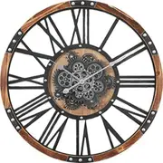 Theo D73cm Round Moving Cogs Wall Clock - Natural black