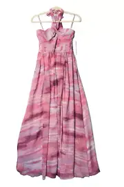 AQUA size XS PINK CHIFFON MAXI DRESS FRONT SLIT SKIRT BEACHY BRA TOP NWT