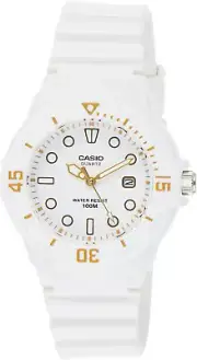 Casio Women'S Diver Look Analog Digital Watch, White Dial, White Band, Gold Numb