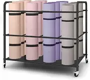 Arlifo Yoga Mat Storage Rack Basket Workout Equipment Home Gym Storage Rack with Wheels Yoga Mat Holder Exercise & Fitness Organizer for Dumbbell Kettlebells Resistance Bands Yoga Blocks Foam Roller