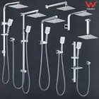 Chrome Square 8'' Shower Head Set Gooseneck Arm 3-Mode Handheld Holder Rail Kit