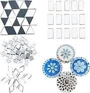 Mirror Mosaic Tiles, 200g Silver Mirror Tiles for Crafts,4 Shapes Real Glass Mosaic Pieces for DIY Projects Disco Tiles for Mosaic Art Decor