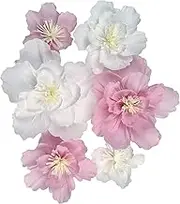 Mybbshower Crepe Paper Flowers for Baby Girl Shower Birthday Party Floral Backdrop Girls Nursery Room Wall Decoration Pack of 6 (White Pink)
