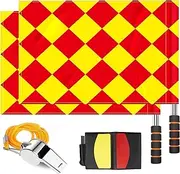 Soccer Referee Flag Set,Match Football Linesman Flags,Red Yellow Cards, Notebook and Pencil, Coach Stainless Steel Whistles