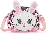 LJCTULY Little Girls Sequin Bunny Purse for Kids Crossbody Shoulder Handbag Toddler Purse Toys Birthday, Easter Bags Gifts, Pink, Casual, LJCTULYkidsbunnypurse1018
