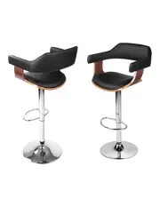 [Artiss] 4x Bar Stools Gas Lift Leather With Armrest in Black