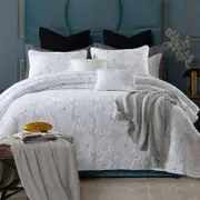 100% Cotton Cover Lightly Quilted Coverlet Set Floriade White King