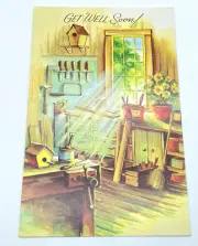 Vintage Get Well Soon Card Woodworking Shed Bird Houses Tools Paint Building