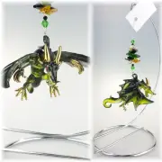 Glass Dragon Suncatcher Gift, crystal on Stand hanging rainbow suncatchers green
