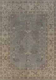 Bohemian Oushak Indian Area Rug Hand-Knotted 8x10 ft Blue