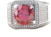 [TUSRORSU] 5 Carat Moissanite Wedding Ring for Men Red/Blue Diamond Wedding Band Ring 925 Sterling Silver with 18K Gold Plated D Color VVS1 Clarity Round Cut Men Moissanite Rings Solitaire Engagement Ring