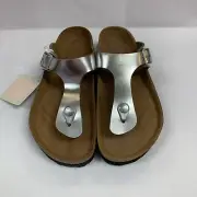 Birkenstock New w/ Box Gizeh Platform PAP Metallic Silver Leather N Select Size