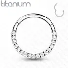 Piercing Ring Segment Titanium White Rhinestone Face ( Ear, Daith , Septum)