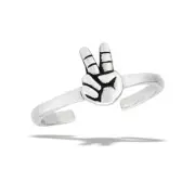 Peace sign finger sterling silver toe ring