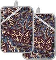 Large Pot Holders Heat Resistant Colorful Vintage Boho Floral Patterns Potholder with Pocket Hot Pot Holders for Kitchen Oven Mitts 2 Pack