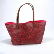 MARC By Marc Jacobs Vinyl Shoulder Tote Bag Brown Pink Monogram Leather Straps