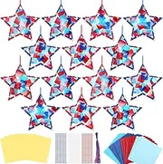 Yaomiao 30 Set Patriotic Suncatchers Paper Crafts Kit DIY Star Shaped Stained Glass Effect Tissue Paper Hanging Suncatchers Decor for Home Class Birthday Fourth of July Independence Party Favors Gift