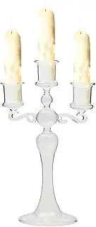 Glass Candelabra 3 Arm, 3 Branches Transparent Candelabra Candle Holder, Dining Table Decor for Home Decor, Wedding, Parties, Dining Table Centerpiece Pouxa