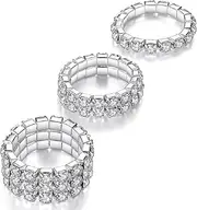 [Generic] 3PCS Rhinestone Stretch Ring Fashion Crystal Stackable Finger Rings Set,Cute Toe Ring Body Jewelry,Silver Diamond Elastic Band Ring Accessories