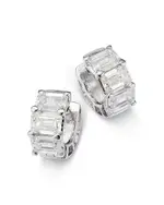 Bloomingdale's Fine Collection Certified Lab Grown Diamond Emerald Cut Huggie Hoop Earrings in 18K White Gold, 5.0 tcw