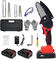 Mini Chainsaw Cordless,24V 2.0Ah battery powered chainsaw,Handheld Chainsaw for Garden Bush Tree Branch Pruning, Shears, Wood Cutting and Firewood（4 in＆6in）