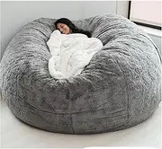 No Filling,Bean Bag Chairs Cover Removable, Large Bean Bag Chairs Cover for Kids/Adults,Round Fluffy Sofa Chair Cover for Living Room Bedroom,Light Grey,150X75cm