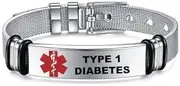 [Medical ID Me] Medical Alert Identification Bracelets, Silver Stainless Steel, Adjustable Diabetes Epilepsy Blood Thinner