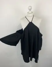River Island Cold Shoulder Top Black Blouse Plus Size 24 UK Women’s