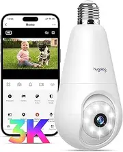 Hugolog - 3K 5MP Wireless Security Light Bulb, Outdoor Wireless Security Cameras 2.4GHz for Home Security, Indoor with AI Sound Processing and Detection