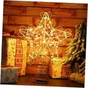 Gold Star Christmas Tree Topper, 10" Height 3D Star Topper With Gold Berries