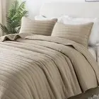 Beige Cream Tan King Size Quilt Bedding Sets with Pillow Shams, Lightweight Soft